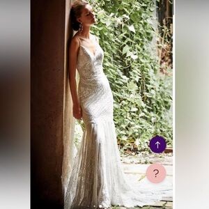 NWT BHLDN size 12 cascading lace gown wedding dress boho ethereal bride bridal